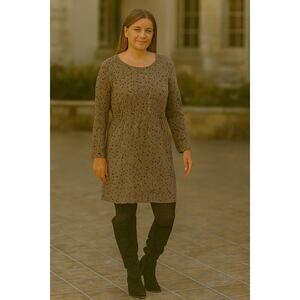 Broadway & Broom Olive Green Print Dress Long Sleeve Fully Lined Women’s Size 0